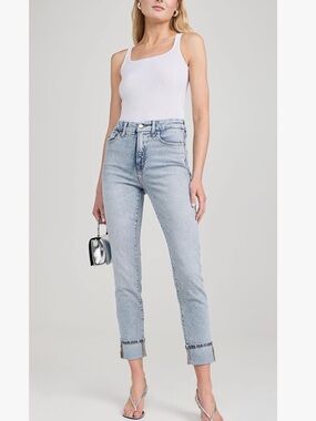 Good American Light Blue Cuffed Ankle Jeans